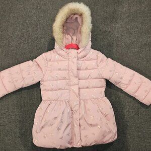 Adorable winter coat, pink with little gold bows